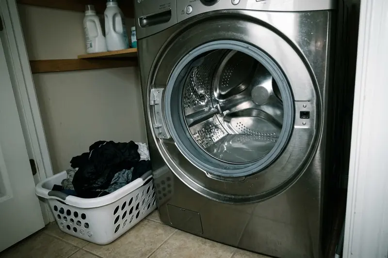 Murky water left standing in the drum of a front-load washer